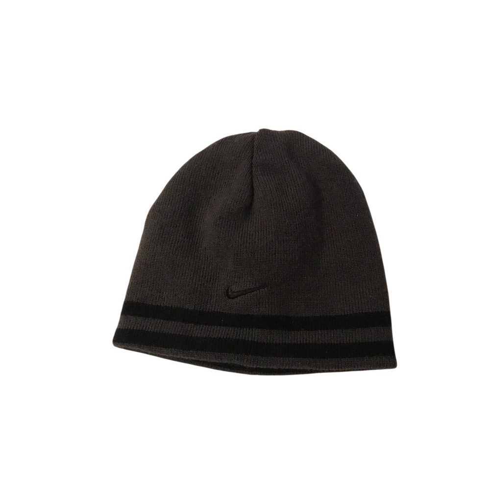 Nike Youth Beanie Hat Black Two Stripe Logo Winter Knit‎ Cap